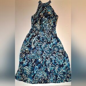 Sleeveless Navy Floral Paisley Maxi Dress - Blue